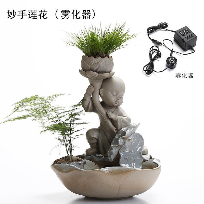 美帮汇客厅循环流水器摆件陶瓷粗陶加湿器创意家居大象禅意