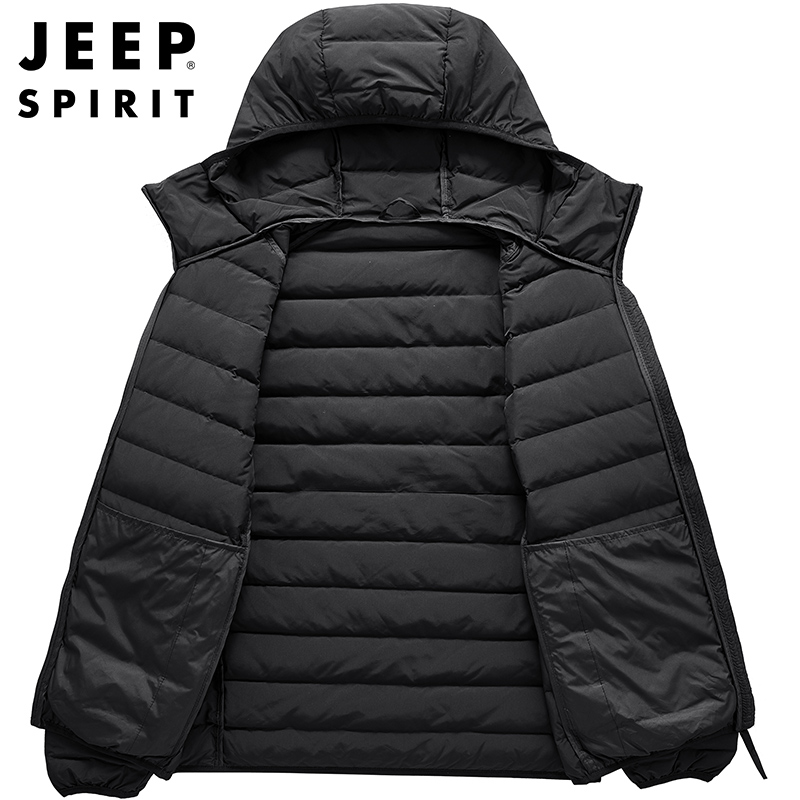 JEEP吉普男士羽绒服秋冬轻便连帽防风羽绒棉服修身休闲棉袄中青年户外保暖上衣高清大图