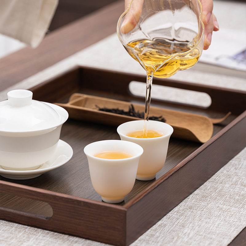 苏氏陶瓷(SUSHI CERAMICS)胡桃色竹制托盘干泡盘家用功夫茶具简约小茶台长方形(带提手)36*25cm