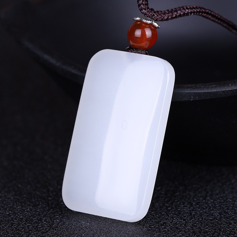 平安无事牌吊坠大方时尚阿富汗玉平安牌面包牌挂件炫石为玉附证书羊脂