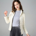 南极人2020冬新款轻薄羽绒服女短款大码修身立领连帽外套反季清仓_969 L 米白色【立领】