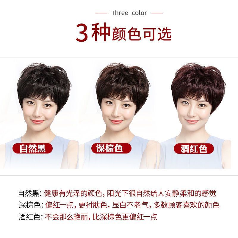 假发女短发短卷发中老年女士套自然逼真妈妈发型透气全头 自然黑(普通假发)送发网发夹