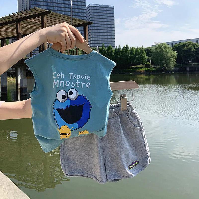 男童夏装背心套装2022新款男孩棉质衣服洋气宝宝短裤无袖两件套潮威珺