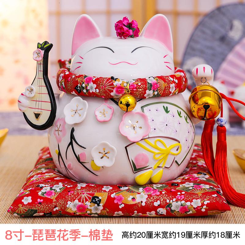 猫摆件金色大号陶瓷储蓄罐日本创意店铺开业礼品存钱罐 三维工匠 8寸花季琵琶-棉垫猫高清大图