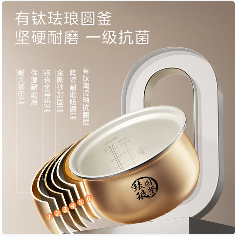 美的浓香小飞侠5L方形电压力锅金属色微电脑按键控制支持预约功能单胆设计1300W功率适合3-6人家庭使用高清大图