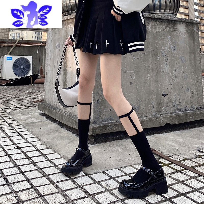 ideamini黑色中筒女春秋款ins潮腿环长筒jk小腿袜吊带朋克丝袜