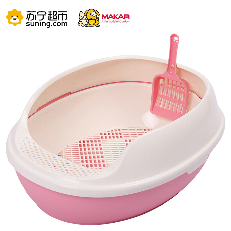 美卡(makar)半封闭开放式猫砂盆三层松木砂型猫厕所 粉红色