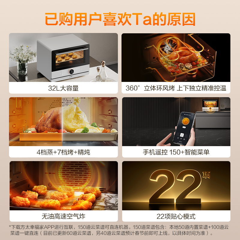 方太(FOTILE)声动蒸烤炸一体机家用多功能智能炸烘蒸烤台式一体机烘焙YZK32-01-A1.I高清大图