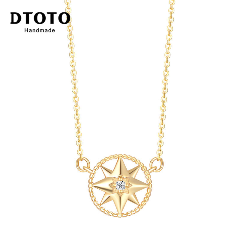 DTOTO 新款s925纯银饰品秋冬百搭锁骨链满钻八芒星罗盘项链欧美吊坠