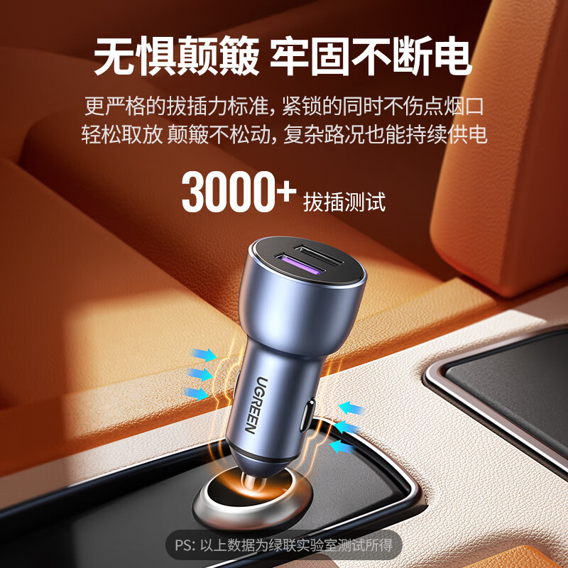 绿联车载充电器 34.5W快充汽车点烟器车充一拖二[华为闪充套装]车充+1米快充线 CD228(50674)高清大图