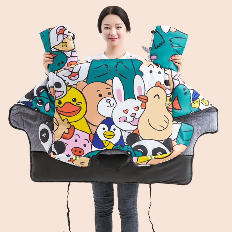 挡风被冬季 加绒加厚挡风被卡通护肩款电瓶车挡风罩 电动车挡风被护肩款印花黑色羽毛zy高清大图