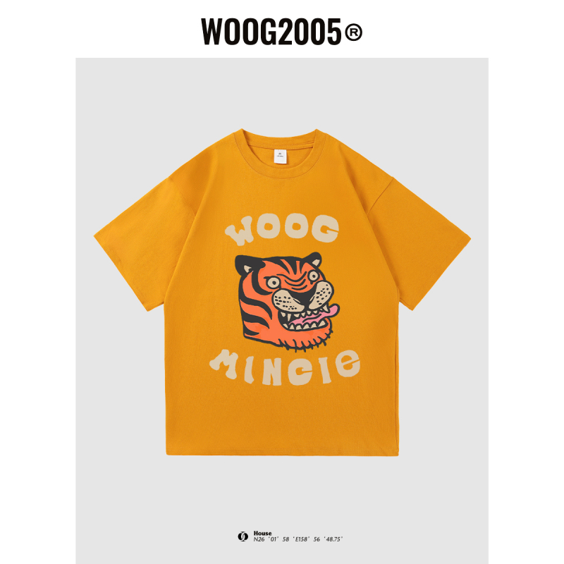 WOOG2005夏季新款t恤男显瘦老虎印花图案字母体恤ins100纯棉宽松