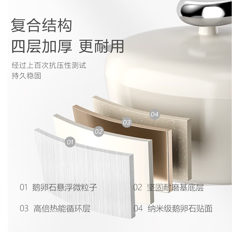 VELOSAN鹅卵石不粘锅汤锅炖煮锅煲汤白玉兰带盖24cm