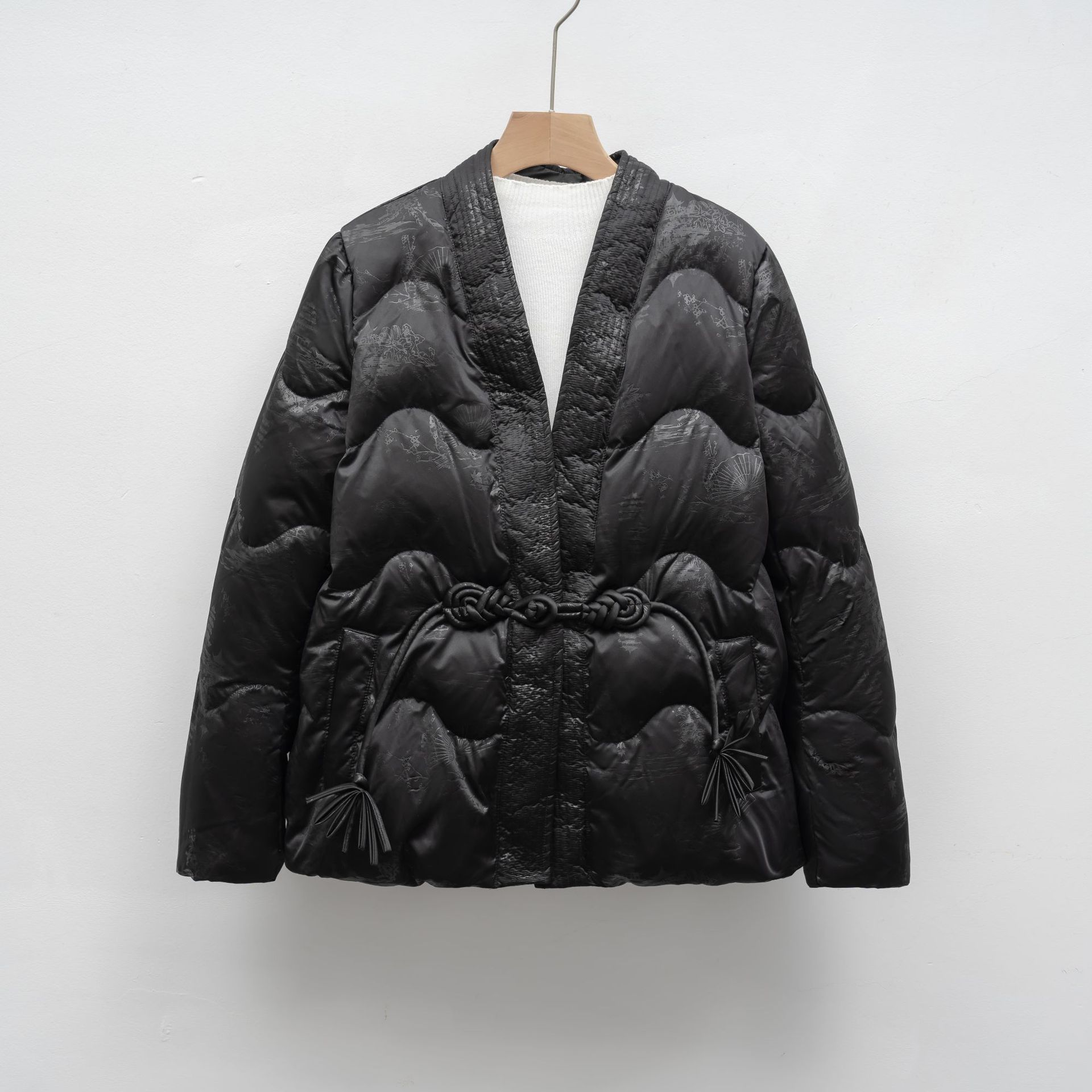 羽绒服新国标90绒休闲秋冬简约国风纯色V领宽松外套高清大图