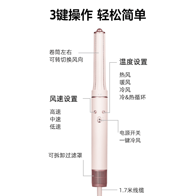 科西多功能三合一高速吹风机速干GC-HM1玫瑰粉高清大图