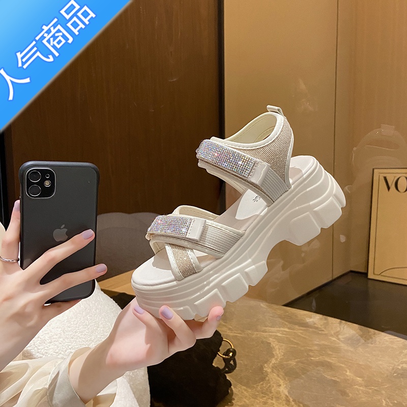 SUNTEK厚底老爹凉鞋女2023夏新款增高小码33小个子高跟坡跟运动软底外穿高清大图