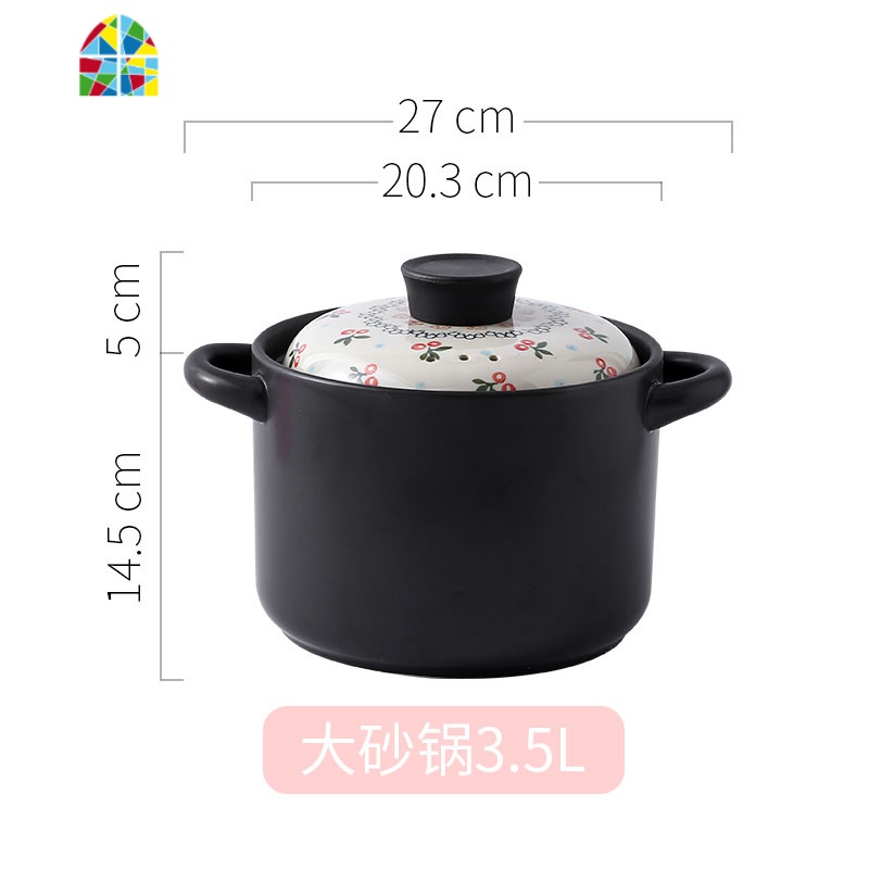 日式炖锅家用燃气煲仔煲汤小沙锅陶瓷可高温瓦罐汤煲明火汤锅 FENGHOU 小碎花手绘直身锅-3.5升高清大图