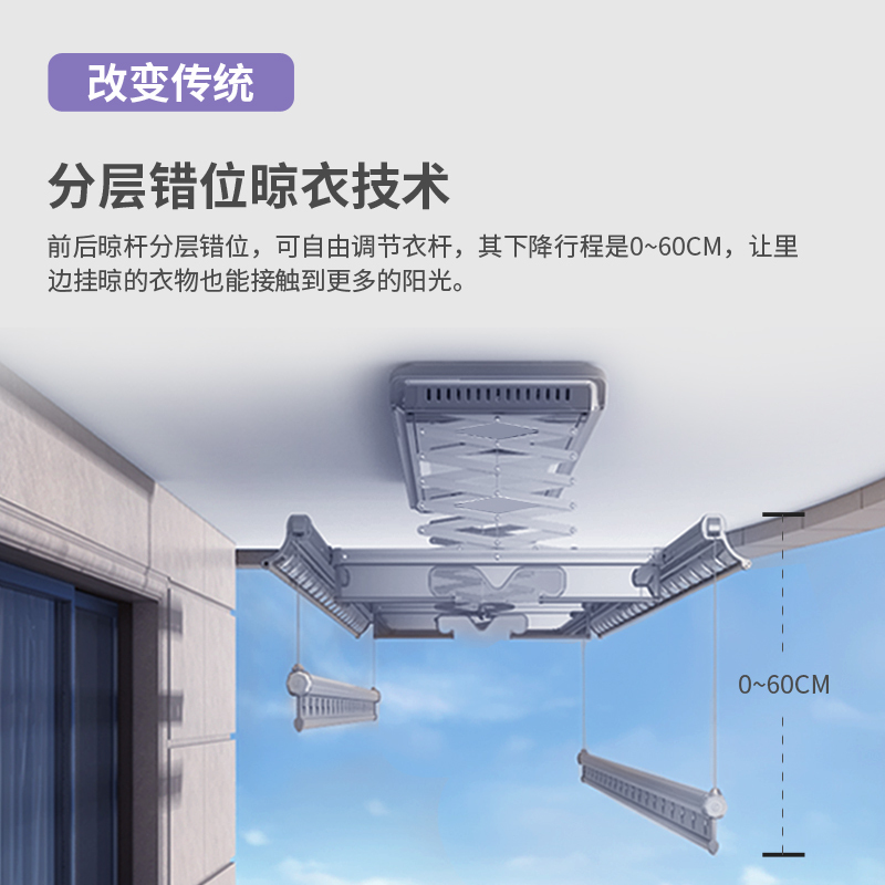 顶固(Topstrong)家用智能晾衣架C33-7-H1524 复式四杆太空灰