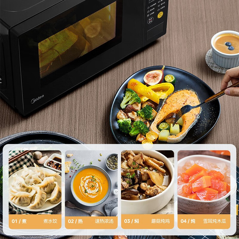 美的(Midea)微波炉家用360°转盘加热一键解冻700W火力智能菜单均匀速热微波杀菌20升M21(213C同款)高清大图