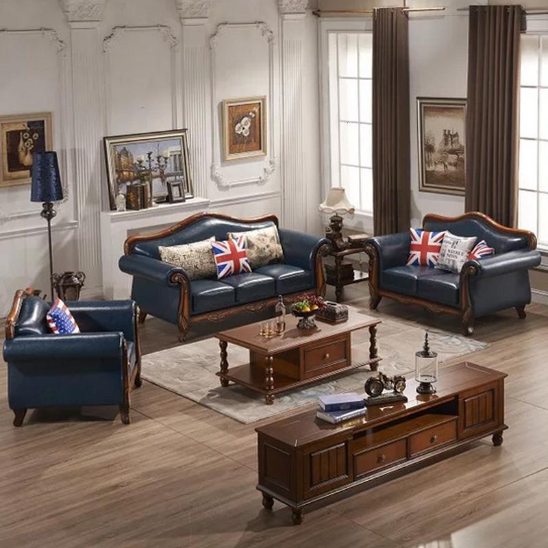 美式乡村简美真皮沙发组合欧式实木油蜡皮艺三人位小户型客厅家具