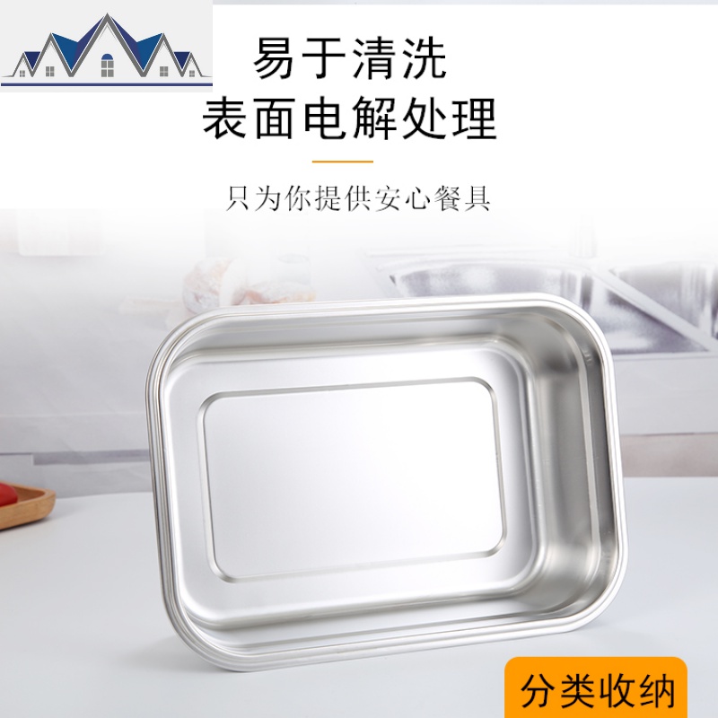 不锈钢保鲜盒菜盆带盖冰箱饭盒长方形收纳盒304食品盒子餐盆留样 三维工匠高清大图