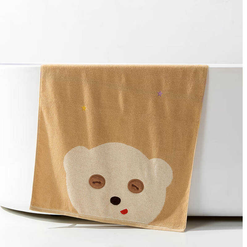 洁玉 开心乐园纯棉儿童浴巾 60cm*120cm 290g 棕色高清大图