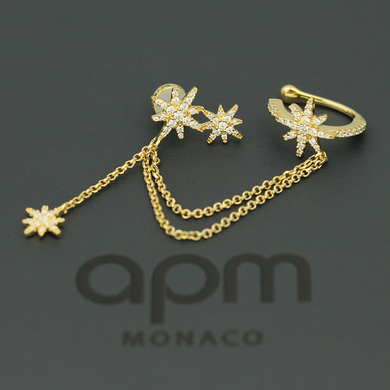 apm MONACO周冬雨同款高贵单只小星星流星耳骨夹925银耳饰链坠时尚耳钉女士耳扣AE11547OX