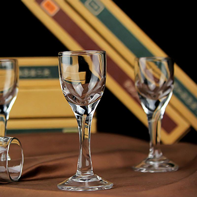 酒杯 酒具 透明玻璃杯 一口小号高脚杯 白酒杯 茅台杯 烈酒杯 云吞杯 酒盅-透明矮脚 10ml 6个装