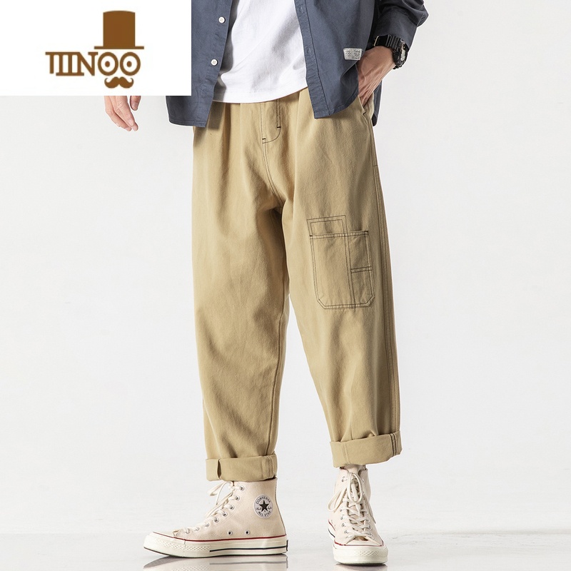 YANXUGBOY日系工装裤男潮牌直筒宽松裤子复古纯色百搭潮流休闲长裤高清大图