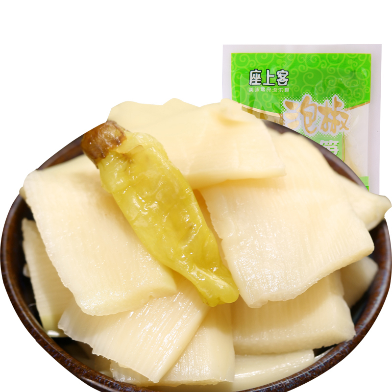[座上客 山椒脆笋11小袋*2]下饭菜山椒脆笋泡椒竹笋尖麻辣约370g*2