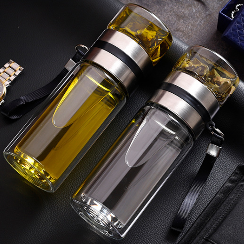 雷福峰高硼硅双层茶水分离玻璃杯500ml/个高清大图
