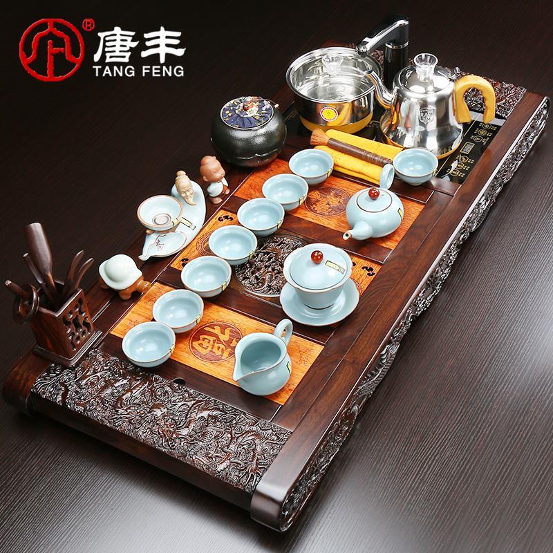 家柏饰(CORATED)浮黑檀木实盘茶炉陶瓷功夫茶海办公室家用茶具套装