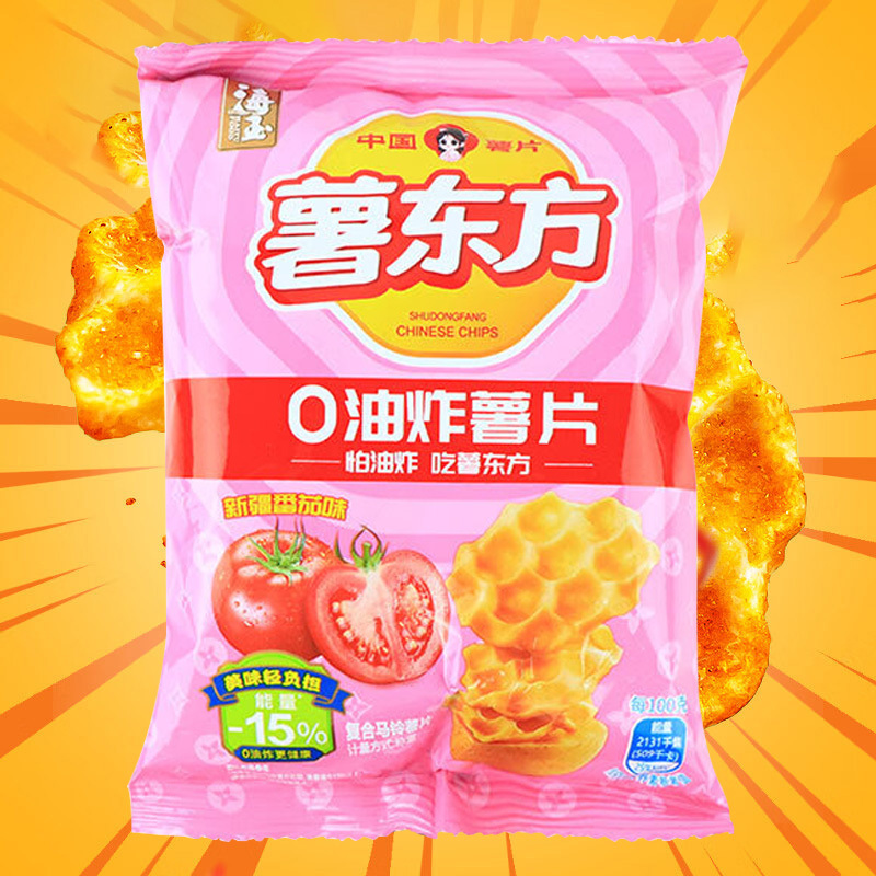 海玉薯东方土豆薯片休闲零食充气包非油炸新疆番茄味20g*15袋
