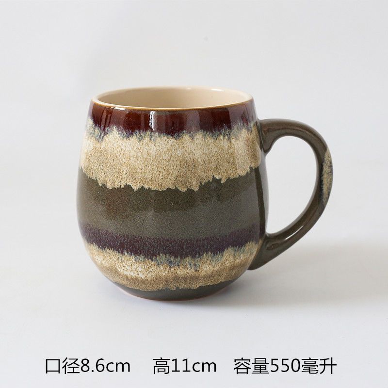 创意复古杯陶瓷马克杯大容量喝水杯家用个性杯子咖啡杯茶杯带盖勺 单杯款