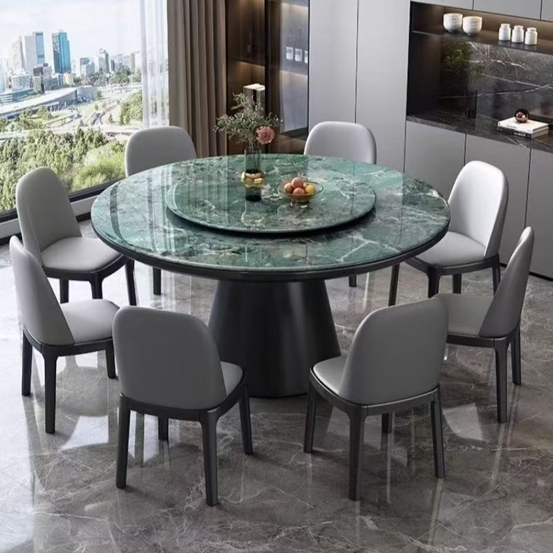 青木川 简约现代实木餐桌椅组合客厅餐厅家用小户型带转盘圆桌微晶石圆形吃饭桌子高清大图