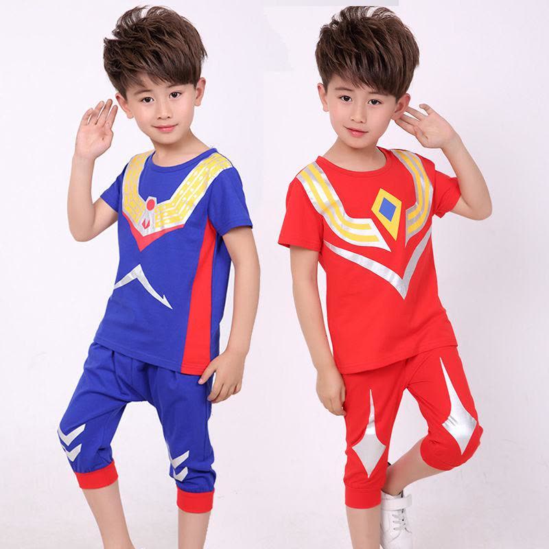 夏季童装奥特曼衣服男童蜘蛛侠运动短袖夏装儿童卡通两件套图片