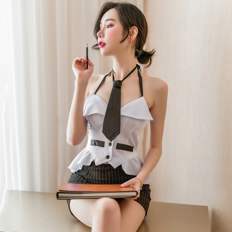 霏慕情趣内衣挂脖低胸ol秘书制服性感包臀短裙秘书装套装女式情趣睡衣女士衣服成人用品7029高清大图