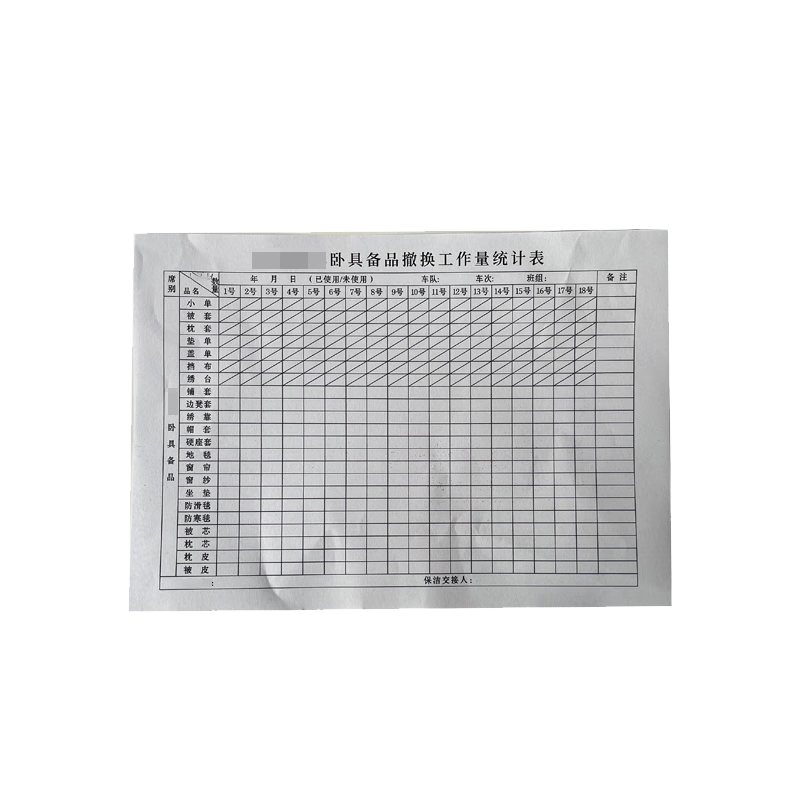 良策齐卧具备品撤换工作量统计表210mm*148mm本高清大图