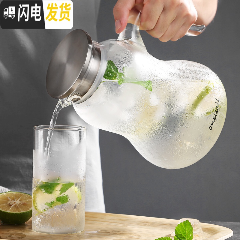 三维工匠冷水壶玻璃耐热高温防爆大容量家用透明扎壶套装凉白开水瓶冰水杯 1.8加厚版单壶凉水壶高清大图