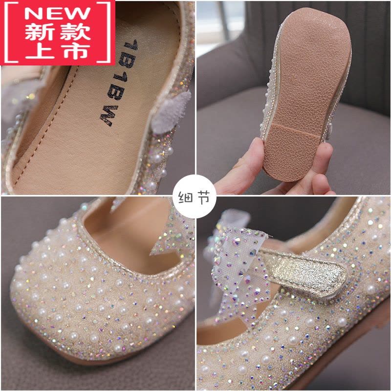 可莉允2022春秋季新款珍珠公主鞋舒适时尚童鞋淑女可爱休闲蝴蝶结儿童鞋运动休闲鞋图片