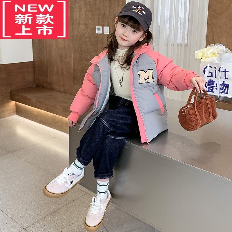 可莉允女童棉服冬装2022新款洋气儿童冬季棉衣加厚外套小女孩连帽面包服图片