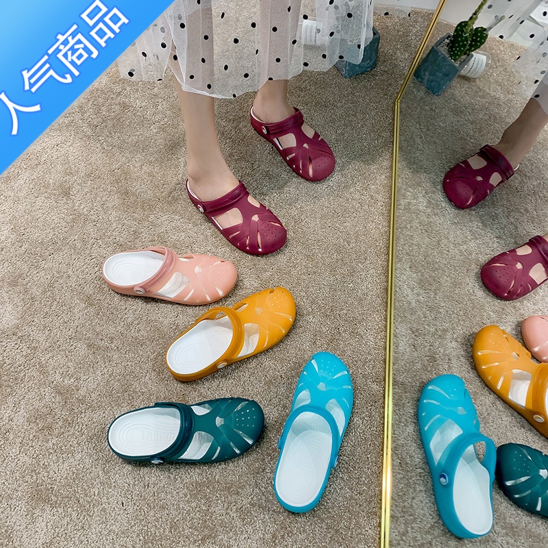 SUNTEK洞洞鞋女夏季果冻凉鞋女韩版时尚平底防滑沙滩鞋新款甜美甜时甜T高清大图
