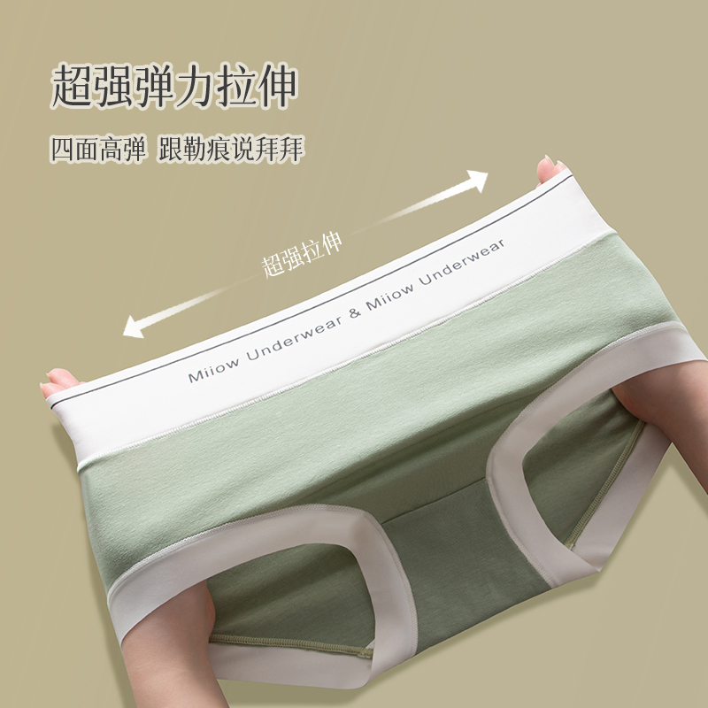 [3条装]猫人女士内裤60支长绒棉字母腰头高腰百搭星期裤少女三角裤高清大图