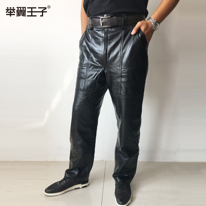 举翼王子皮裤男款秋冬头层羊皮真皮男士中老年保暖特价裤子摩托车车男户外休闲长裤