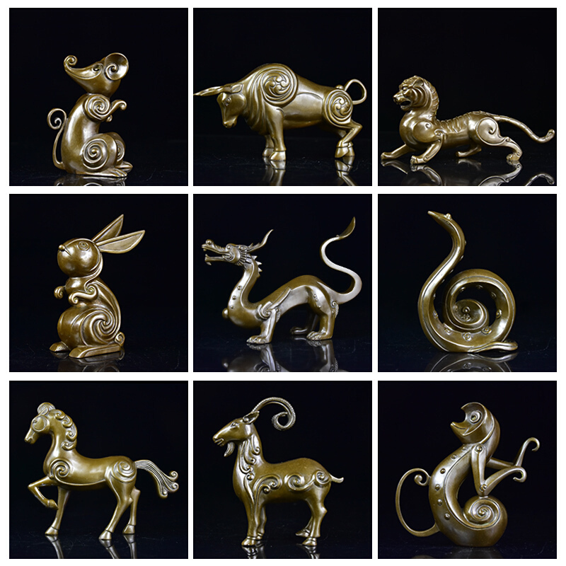 甄萌铜十二生肖摆件纯铜卡通12生肖猴鸡狗猪鼠牛虎兔龙蛇马羊