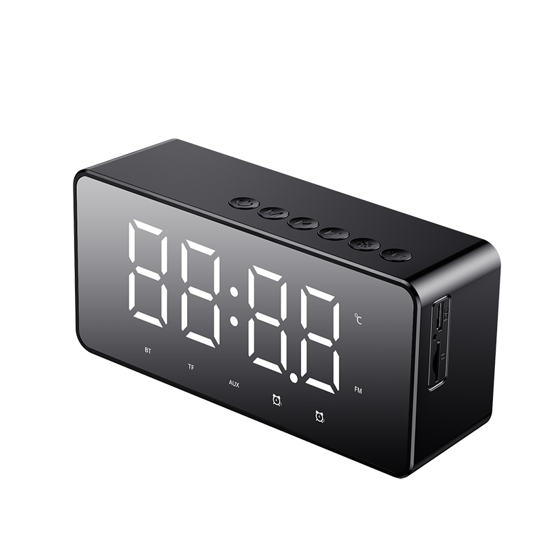 爱国者 T28 蓝牙音响 钻石黑 智能时钟双闹钟镜面全屏三档夜灯 便携低音炮插卡音箱收款播报高清大图
