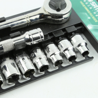 14件套汽修工具套装 10mm系列快速棘轮扳手套筒组套 套筒扳手机修工具