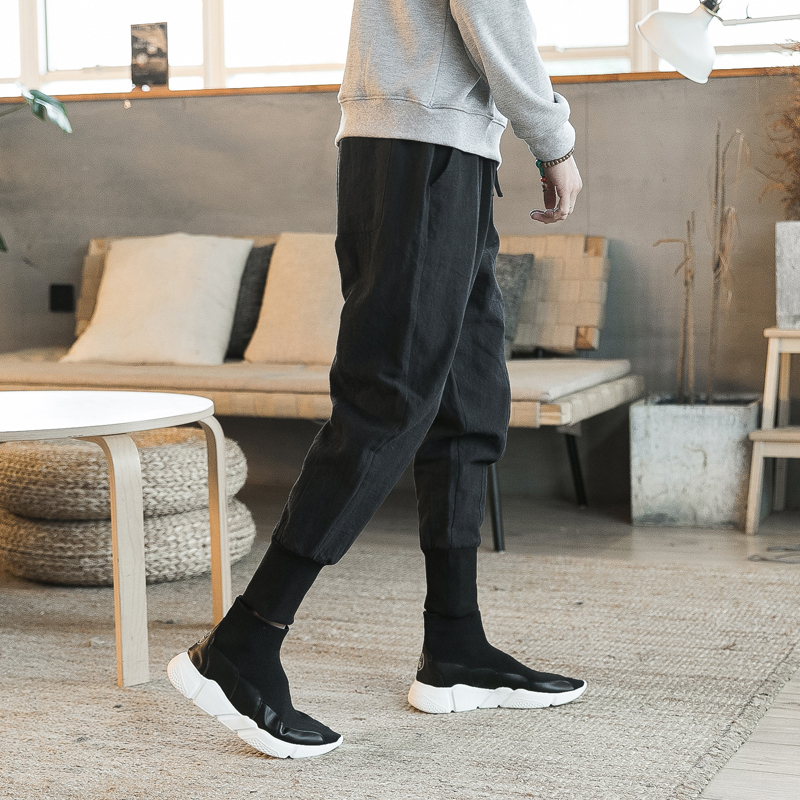 原创棉麻休闲裤春季中国风男装宽松收脚裤束脚裤长裤子亚麻小脚裤