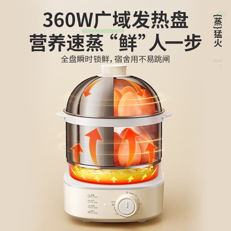 小熊(Bear)蒸蛋器 煮蛋器 定时 自动断电 小型不锈钢多功能 双层蒸煮鸡蛋早餐神器 304不锈钢 ZDQ-Y14F3高清大图