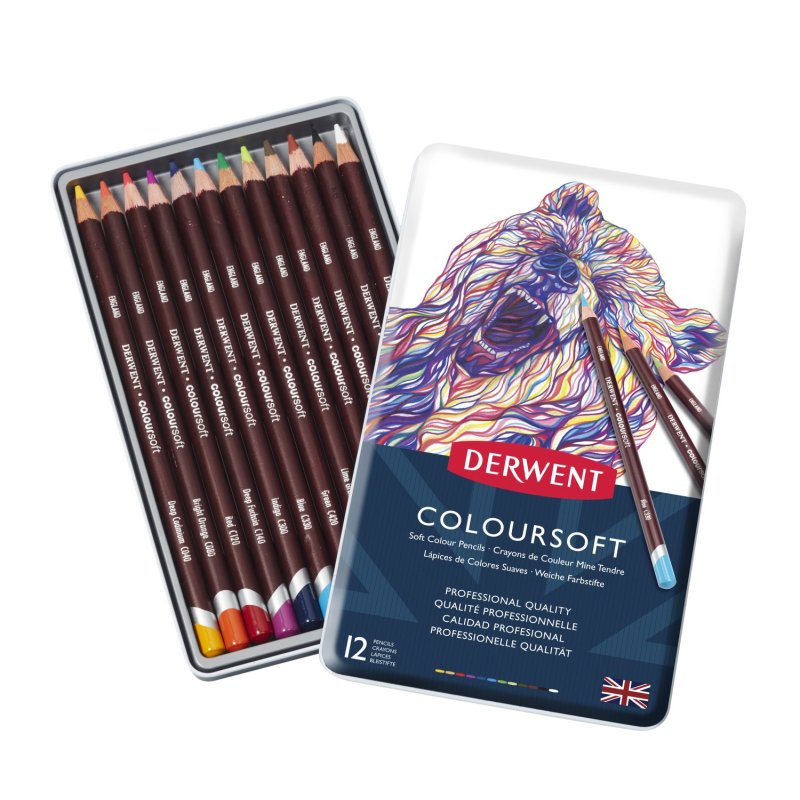 DERWENT Coloursoft 12 英国进口得韵 12色软彩铅铁盒套装 柔软丝滑,色彩鲜明